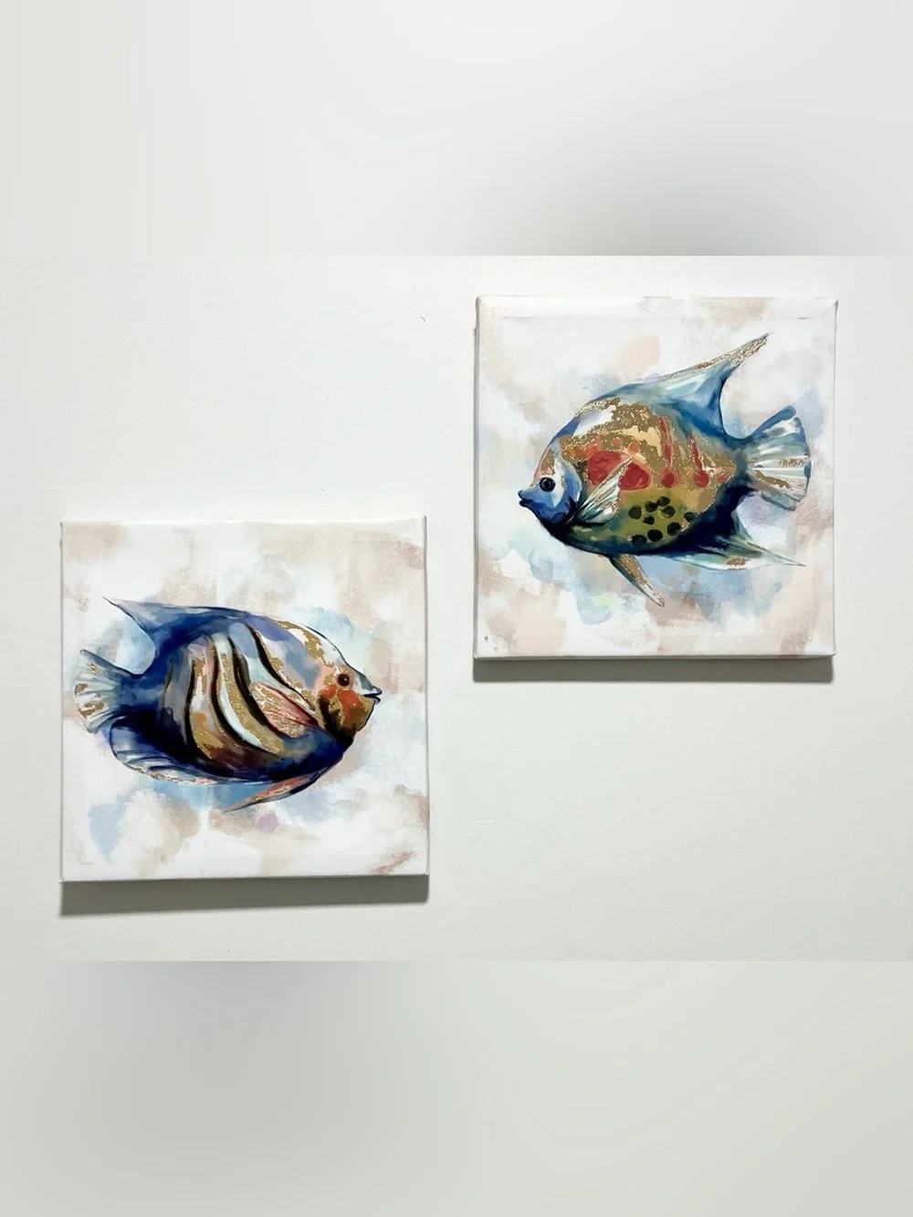 2 Blue and Gold Fish Wall Art Canvas